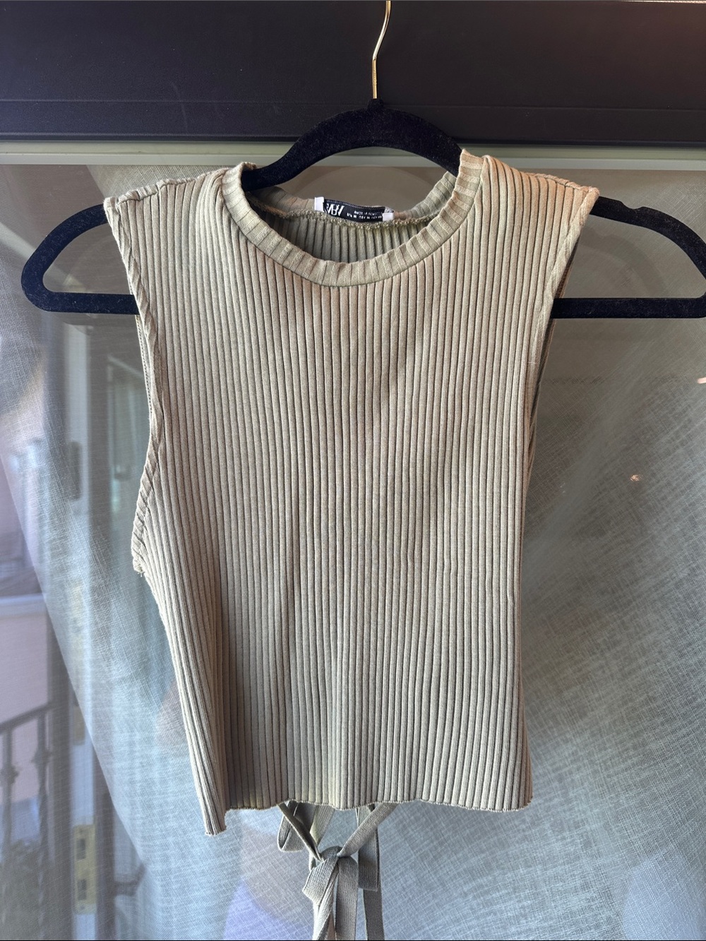 Zara Beige Ribbed Tank with Back Tie